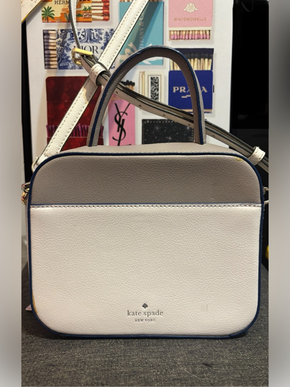 kate spade Two-Tone White and Light Gray Structured Crossbody